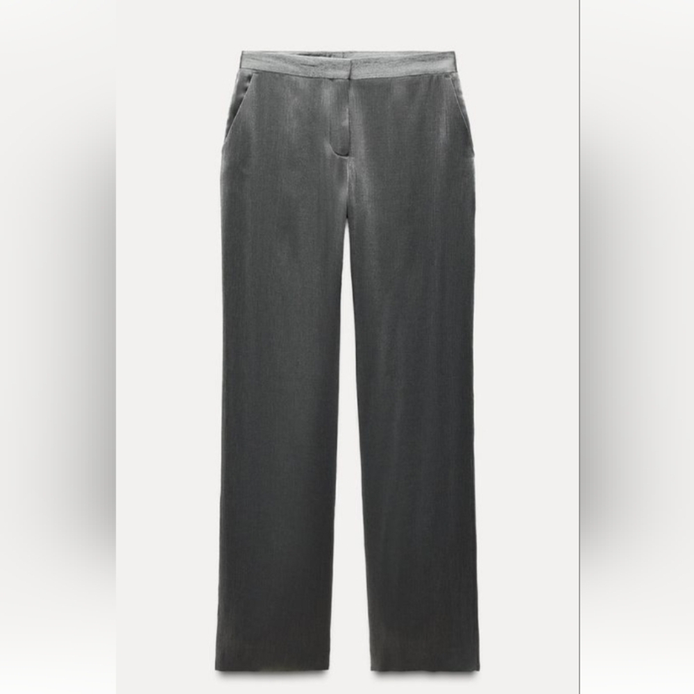Zara Wrinkle Shiny Fabric Gray Women's Pants SzXL
